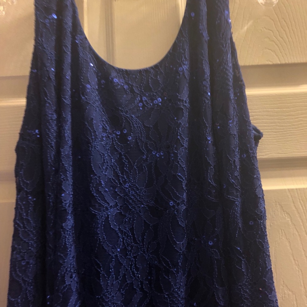 Full length evening gown with lace overlay